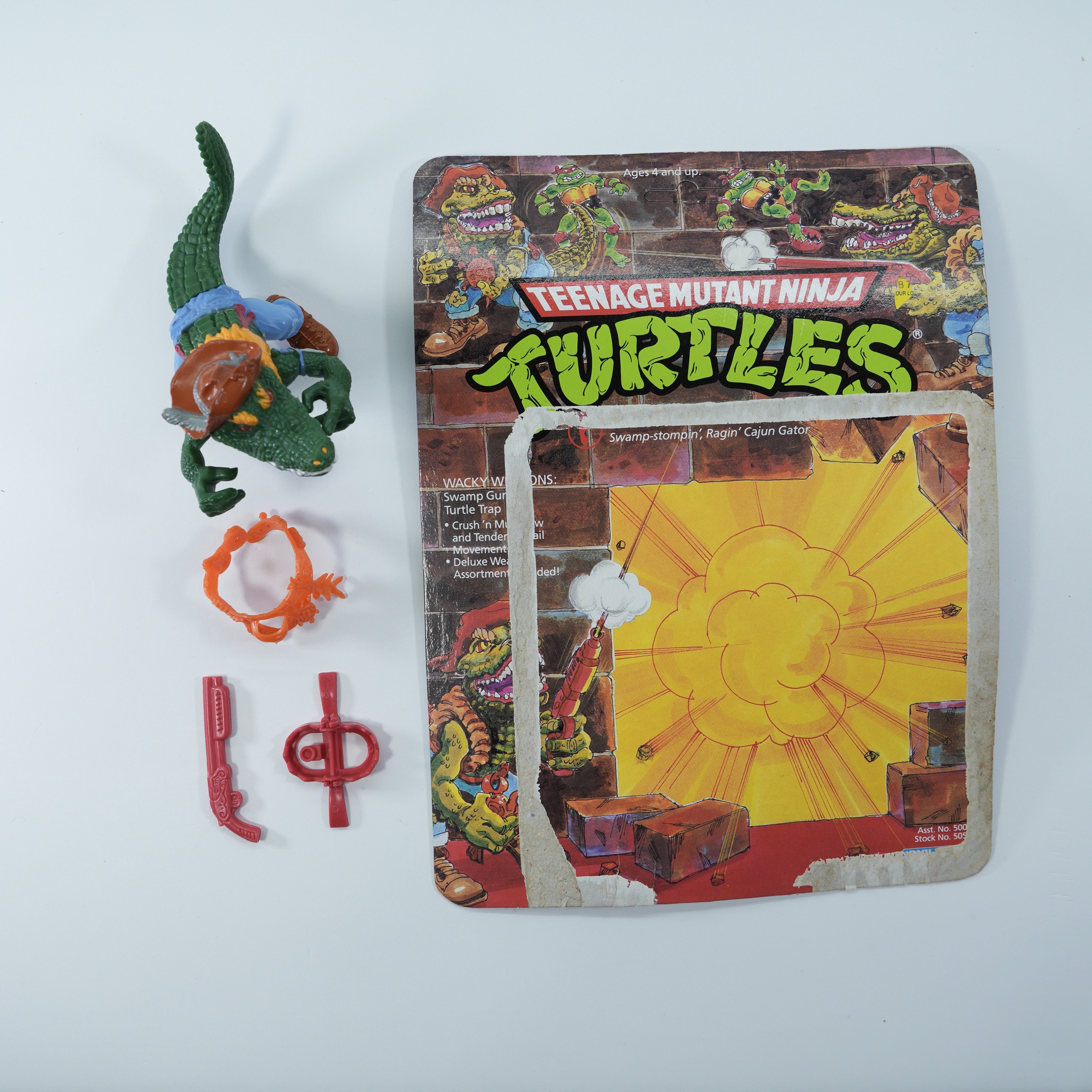 1989 Leatherhead TMNT Complete with Figure, Accessories, and Unpunched Cardback