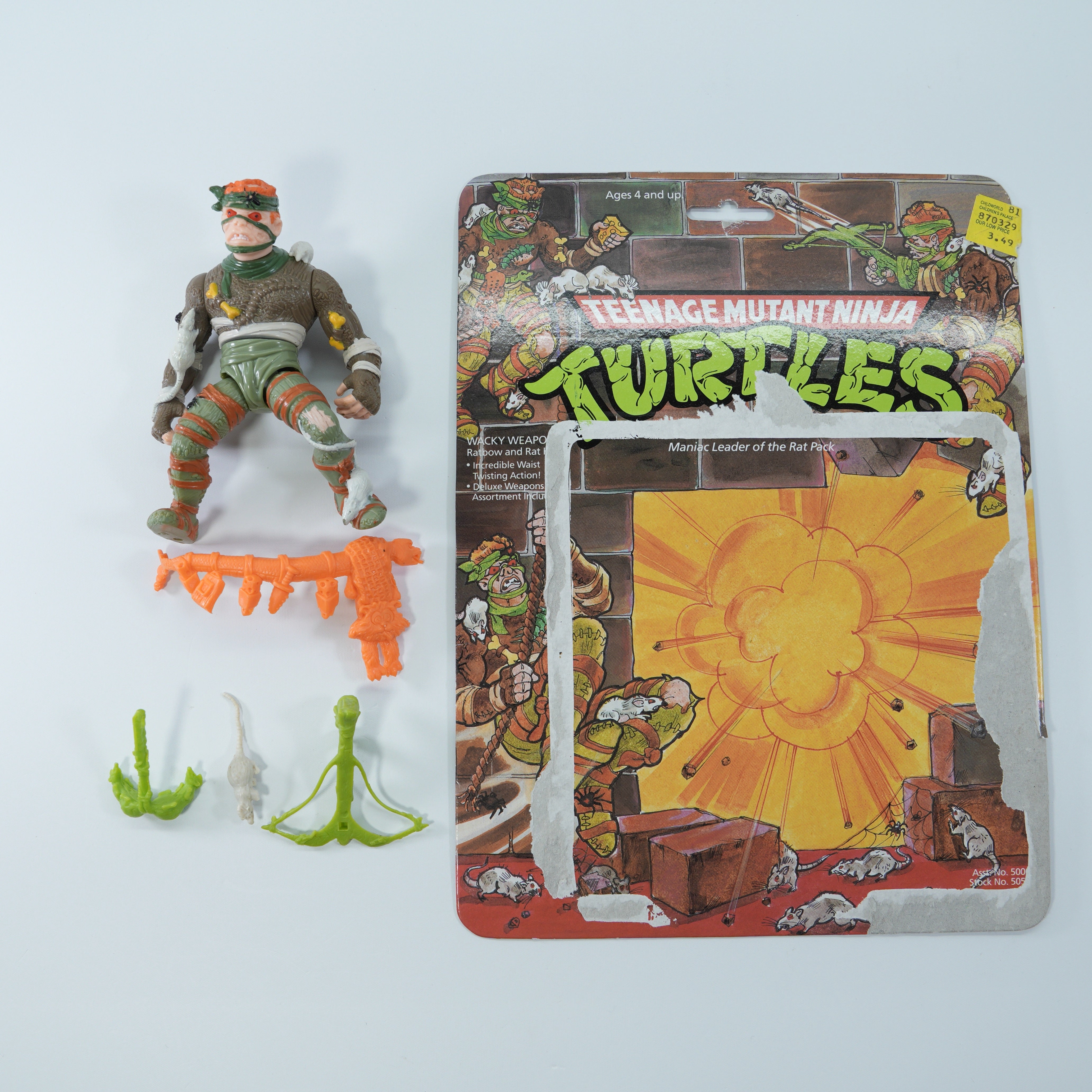 1989 Rat King TMNT Complete with Figure, Accessories, and Full Cardback