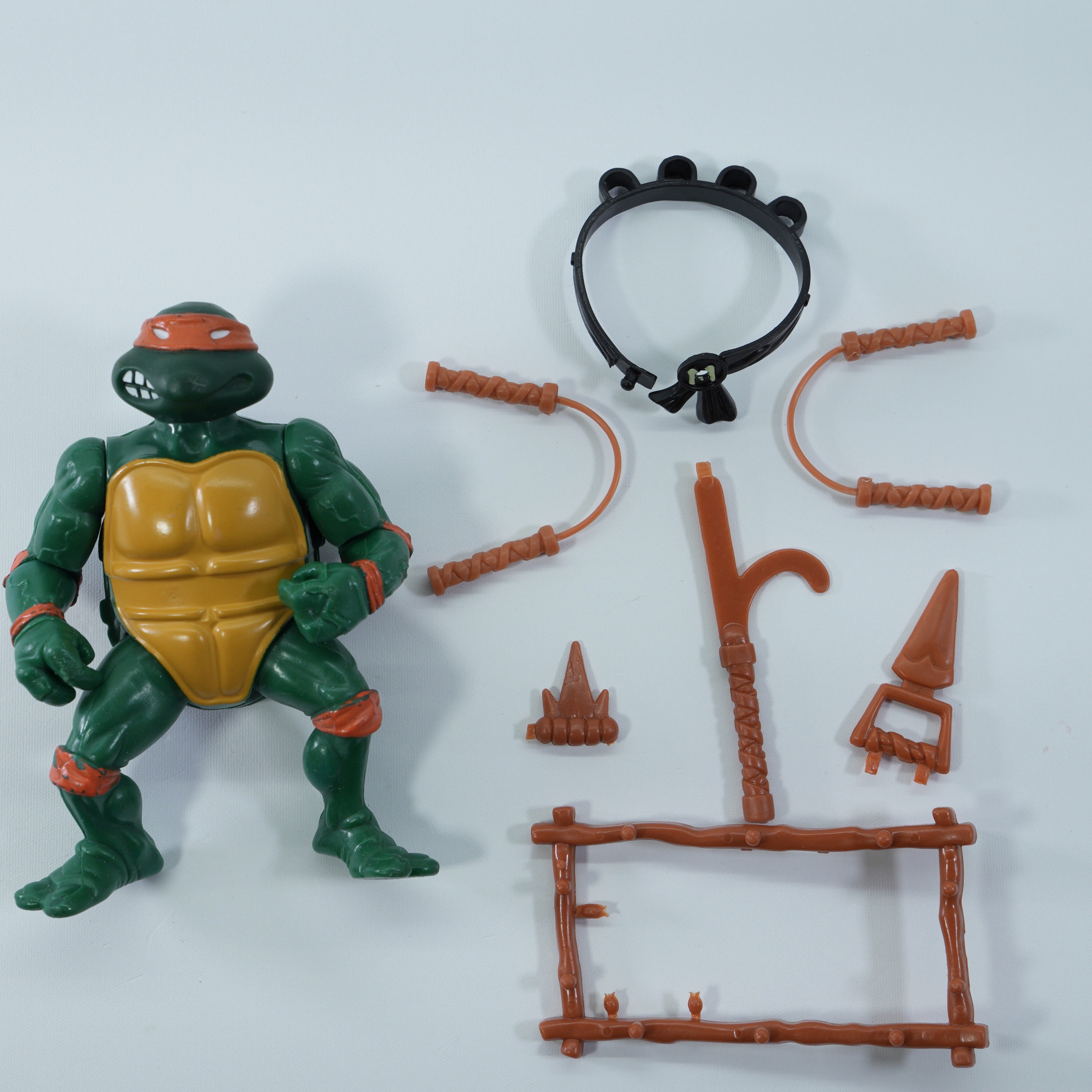 1988 Michaelangelo Soft Head TMNT Complete with Figure, Accessories, and Full 10 Back Cardback