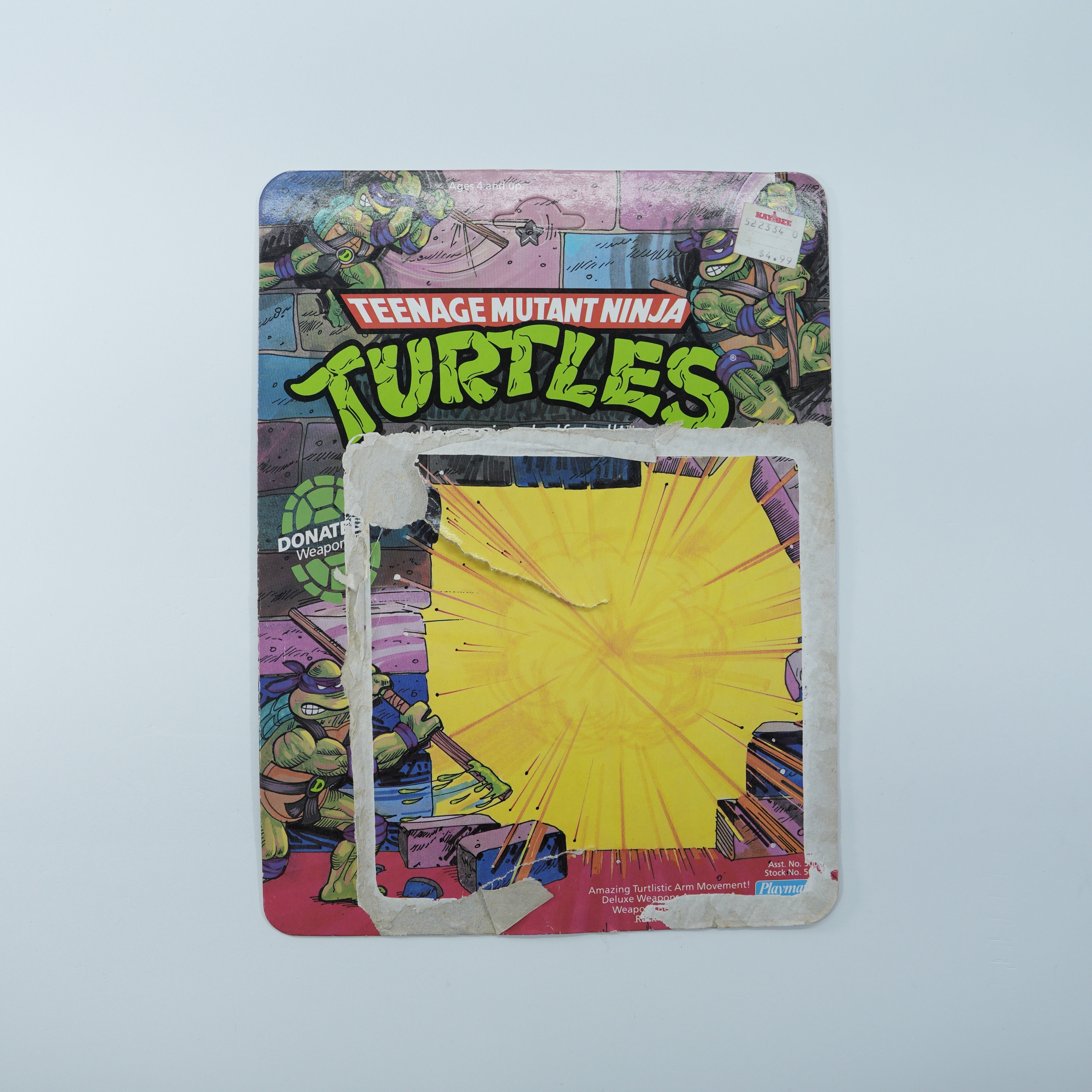 1988 Donatello Soft Head TMNT Complete with Figure, Accessories, and Unpunched 10 Back Cardback