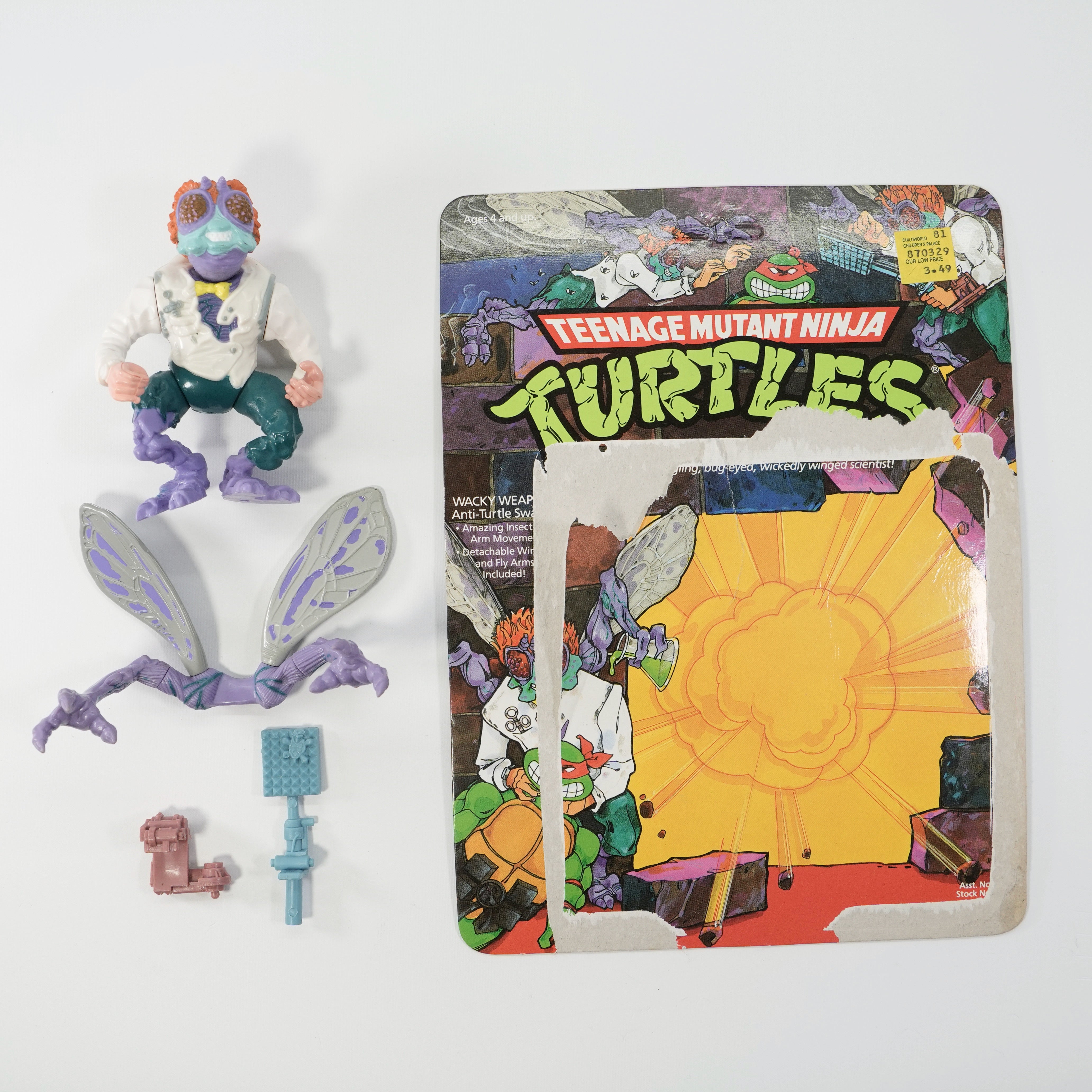 1989 Baxter Stockman TMNT Complete with Figure, Accessories, and Unpunched Cardback