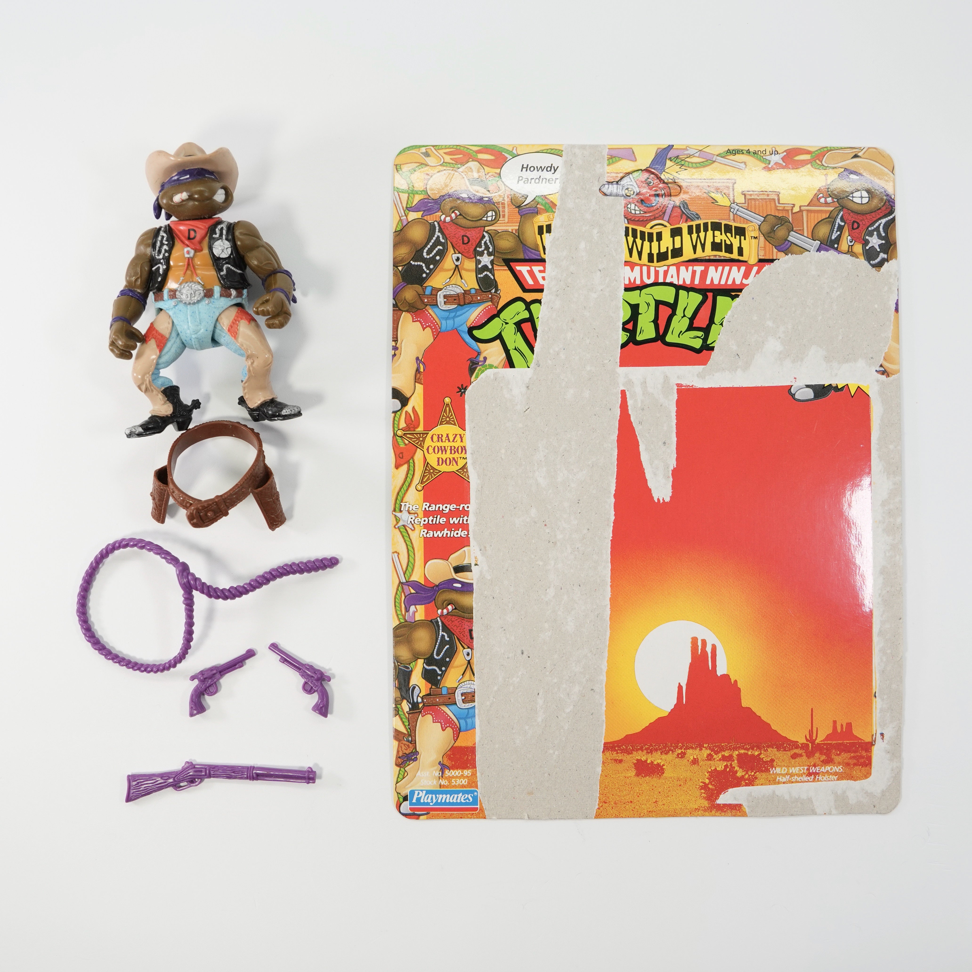 1992 Crazy Cowboy Don TMNT Complete with Figure, Accessories, and Unpunched Cardback