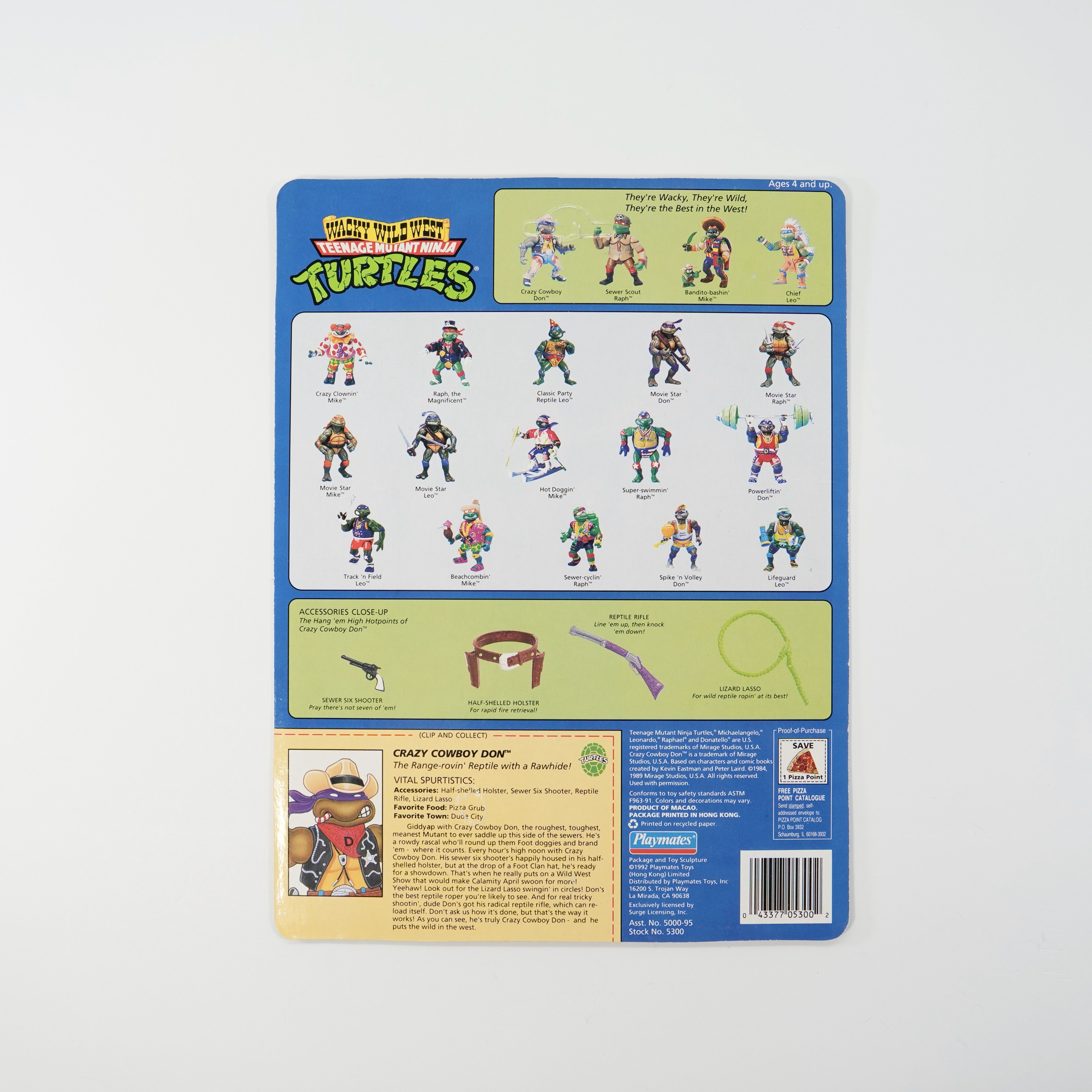 1992 Crazy Cowboy Don TMNT Complete with Figure, Accessories, and Unpunched Cardback