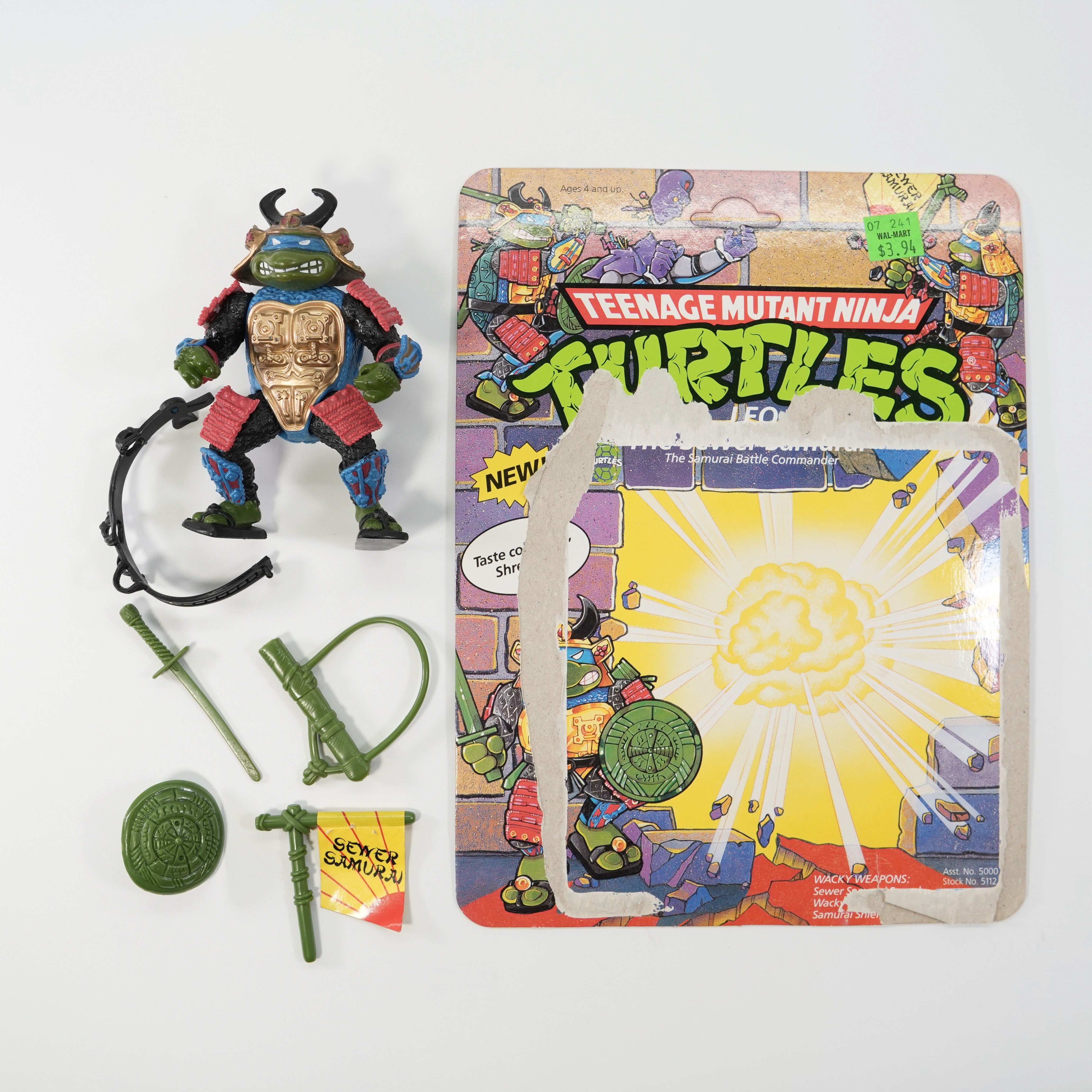 1990 Leo, The Sewer Samurai TMNT Complete with Figure, Accessories, and Unpunched Cardback