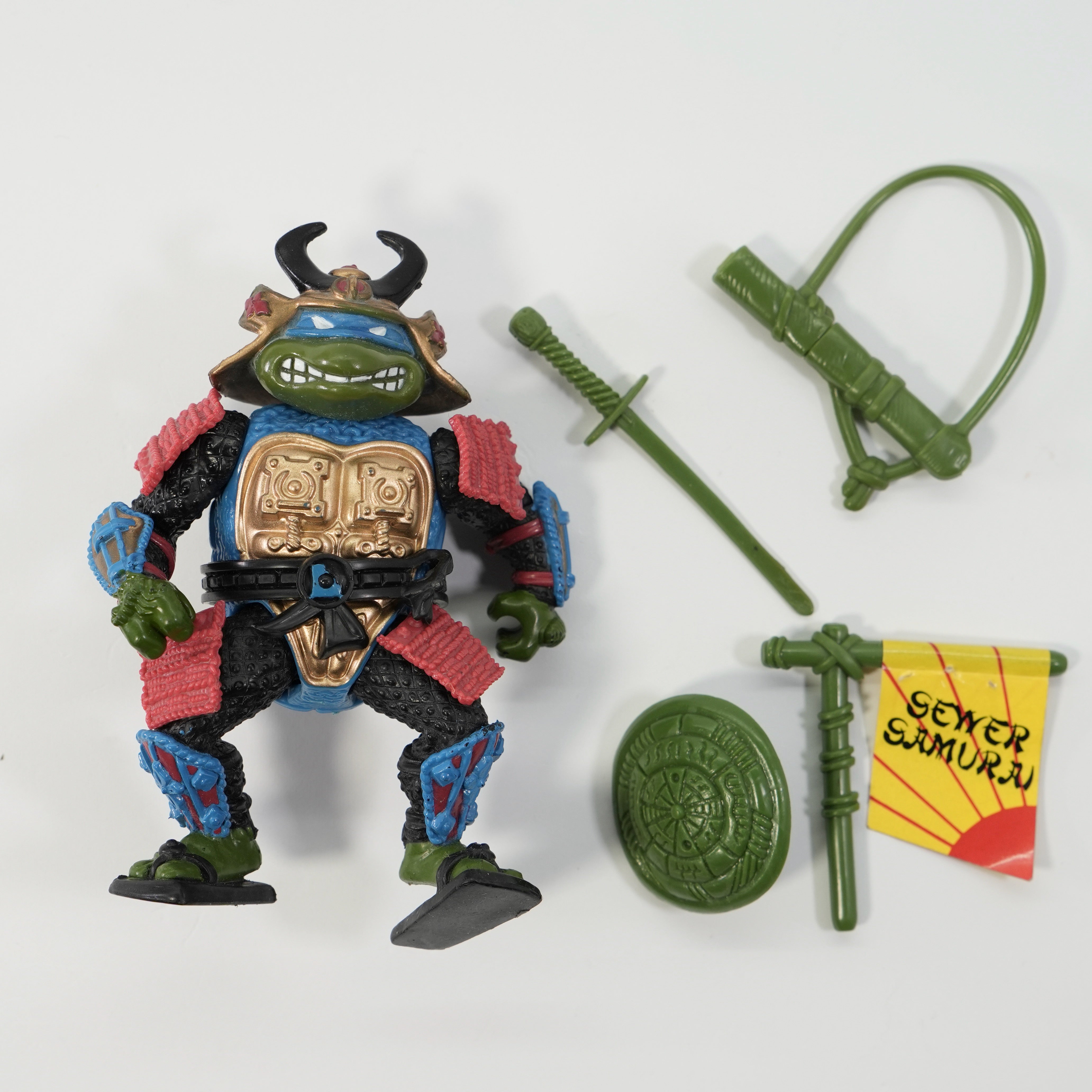 1990 Leo, The Sewer Samurai TMNT Complete with Figure, Accessories, and Unpunched Cardback