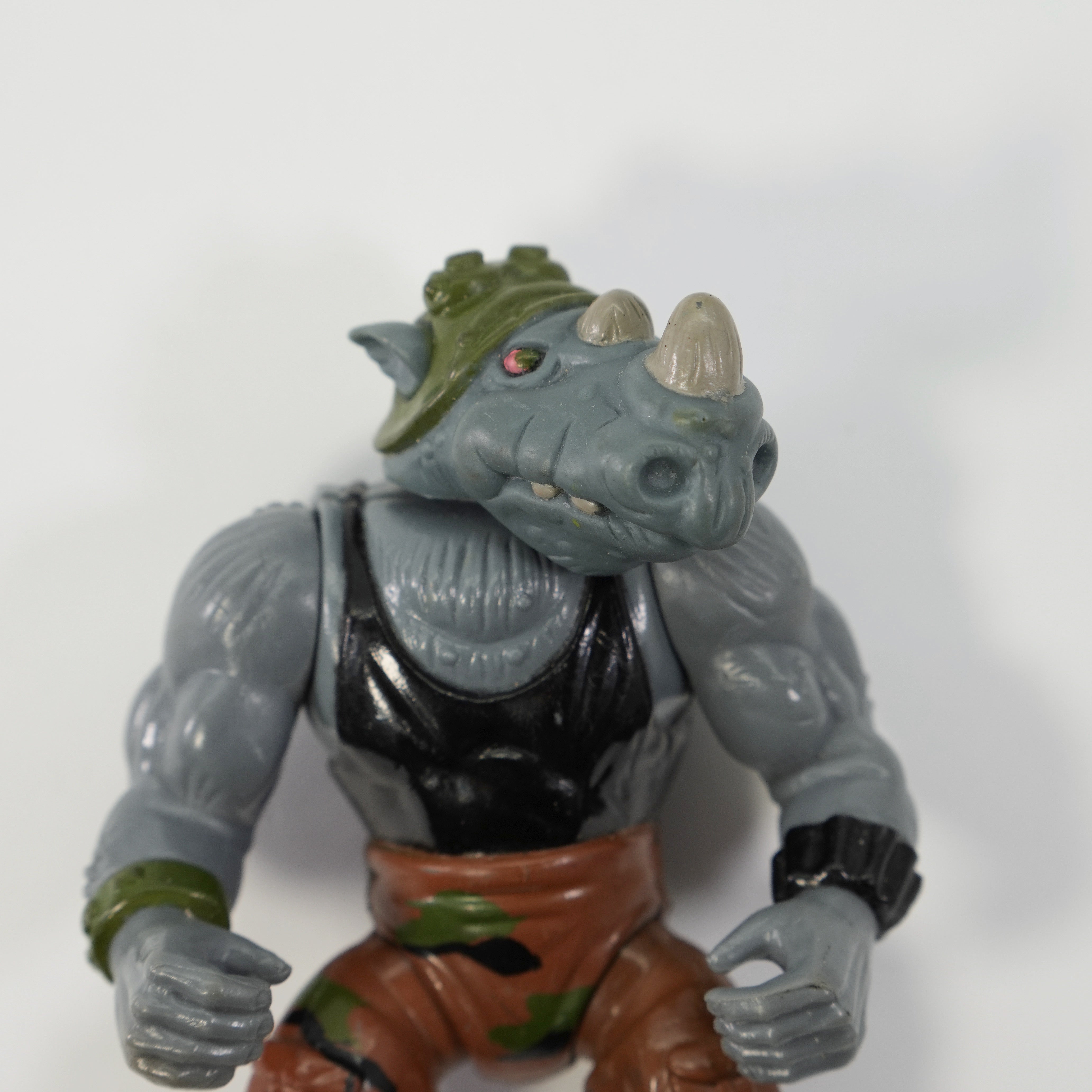 1988 Rocksteady Soft Head TMNT Complete with Figure, Accessories, and Unpunched 10 Back Cardback