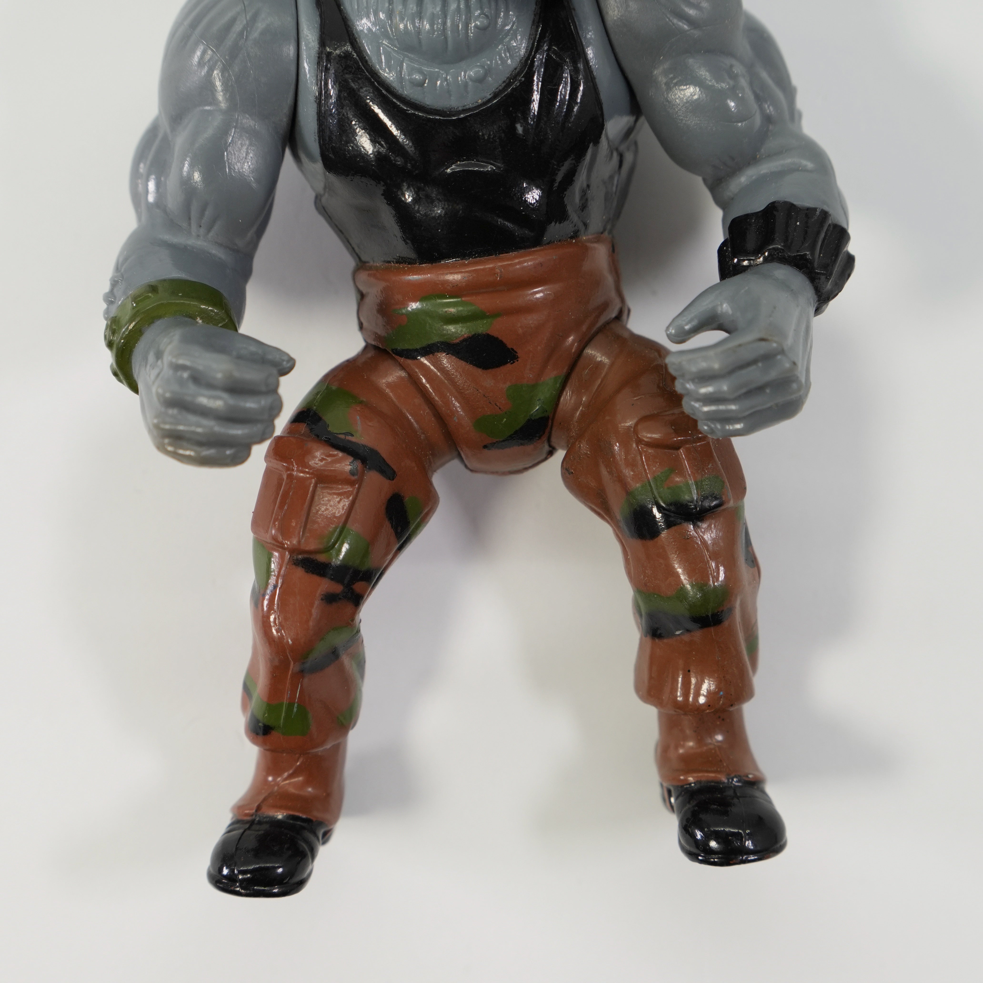 1988 Rocksteady Soft Head TMNT Complete with Figure, Accessories, and Unpunched 10 Back Cardback