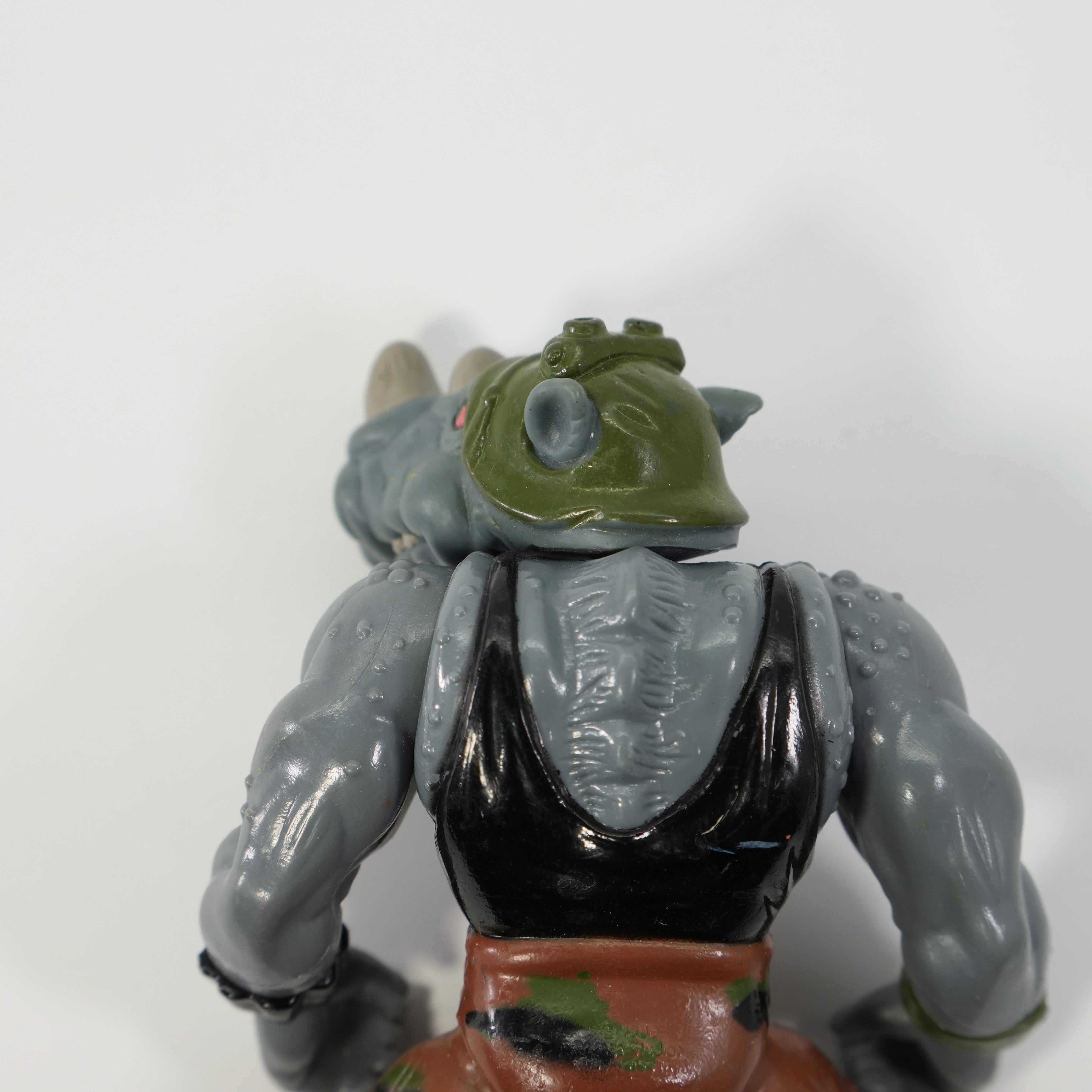 1988 Rocksteady Soft Head TMNT Complete with Figure, Accessories, and Unpunched 10 Back Cardback