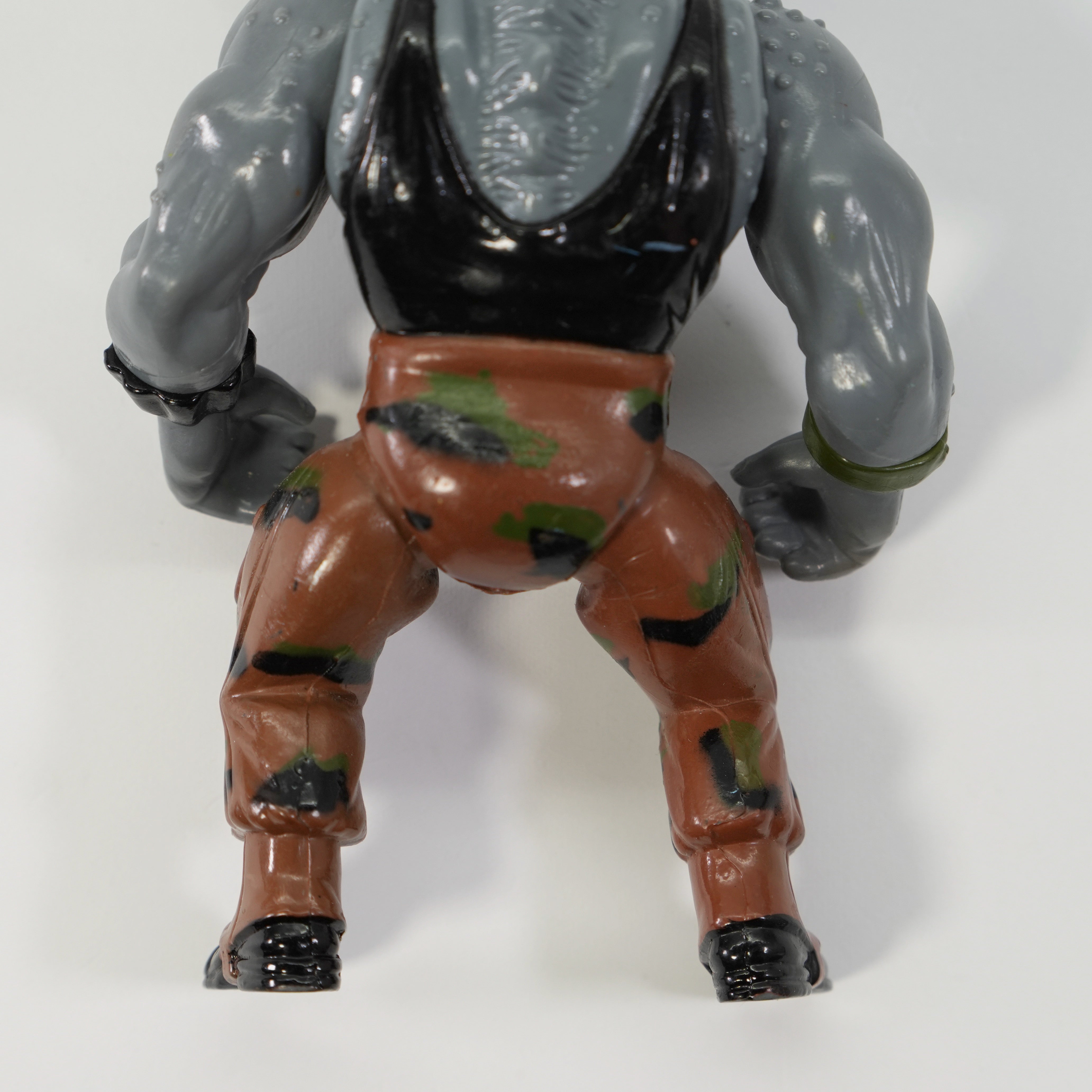 1988 Rocksteady Soft Head TMNT Complete with Figure, Accessories, and Unpunched 10 Back Cardback