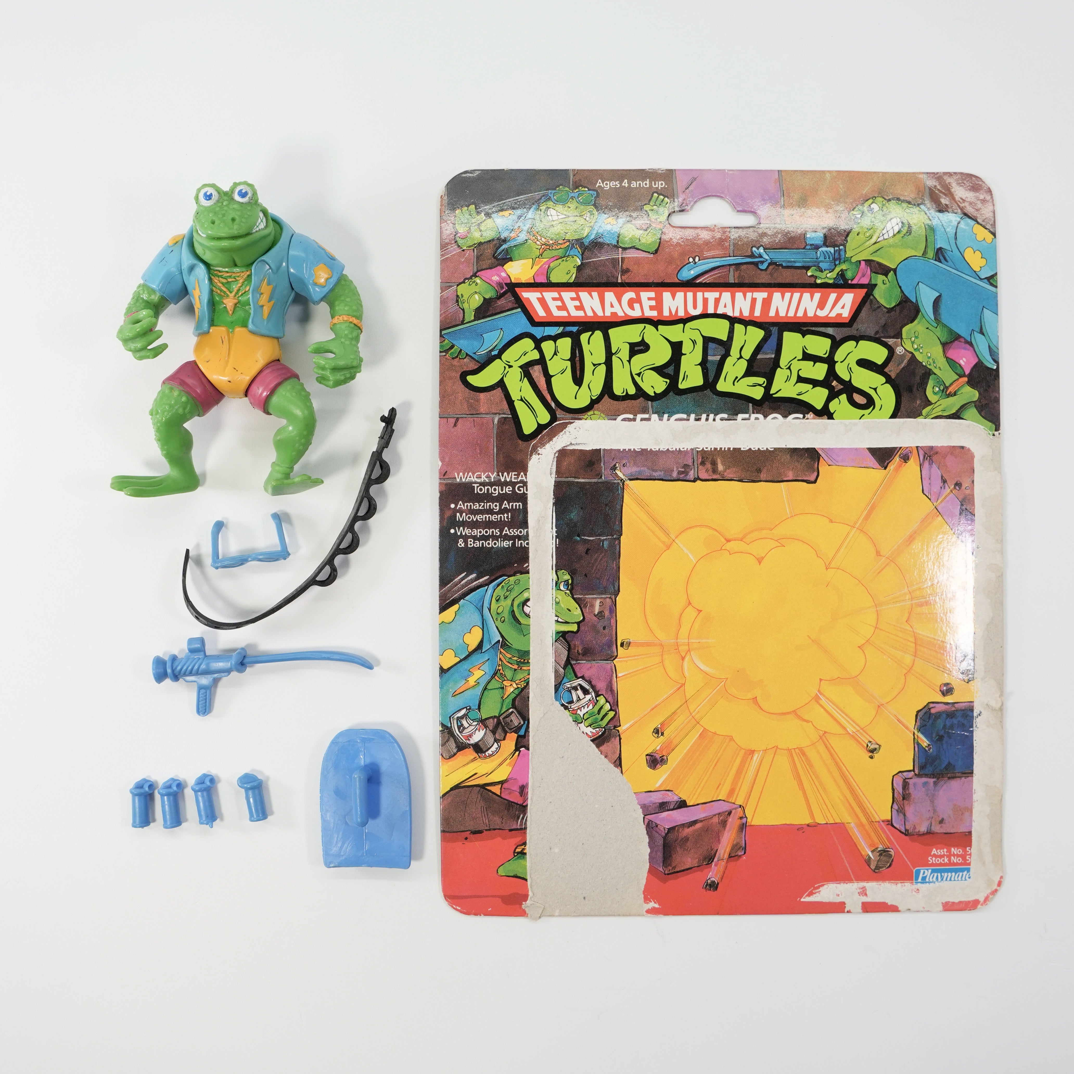 1989 Genghis Frog TMNT Complete with Figure, Accessories, and Full Cardback