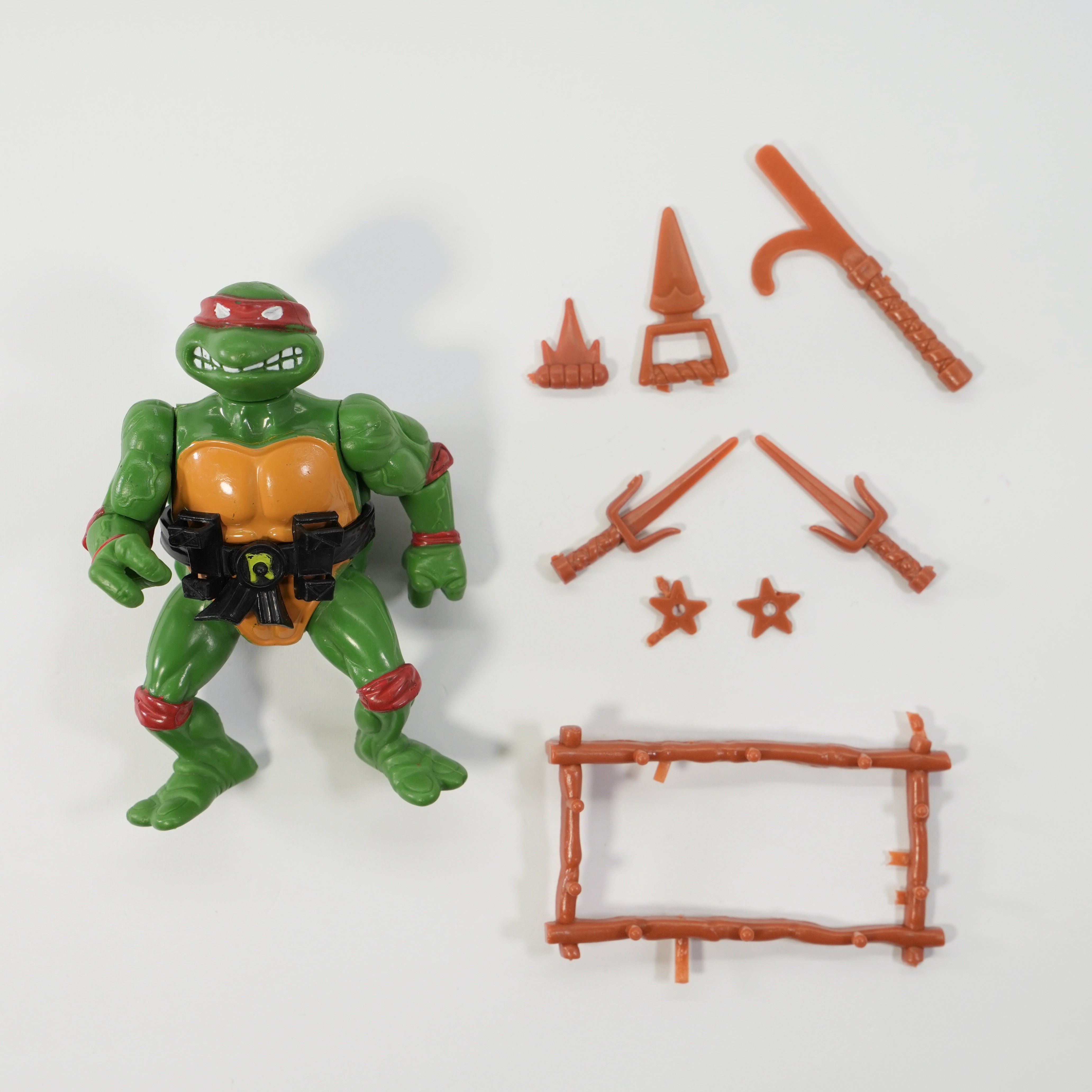 1988 Raphael Hard Head TMNT Complete with Figure, Accessories, and Full 10 Back Cardback